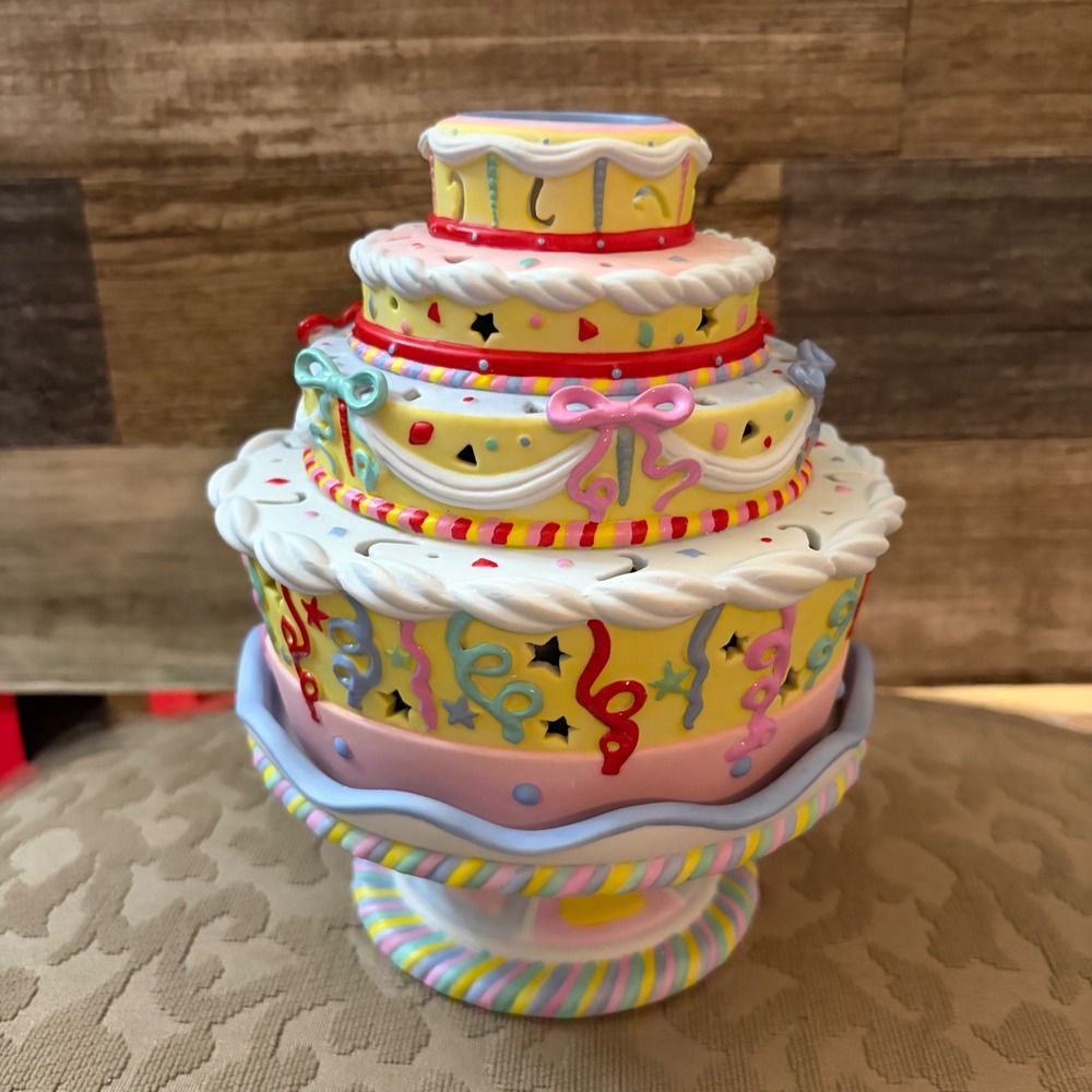 PartyLite Birthday Cake Votive Tealight Candle Holder Ceramic 2 Piece P8264